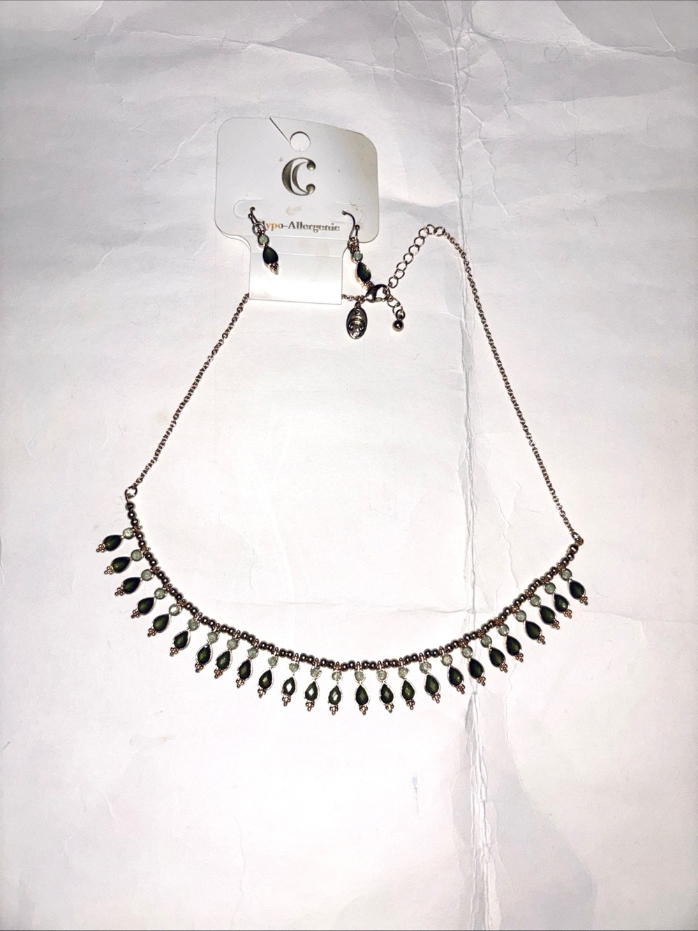 Charming Charlie Gold Tone Olive Medium Drop Fringe Necklace and Earring Set NWT